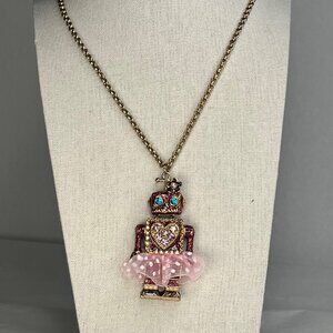BETSEY JOHNSON Terrific Tutus Robot Girl Pendant Necklace with Heart Charm Rare